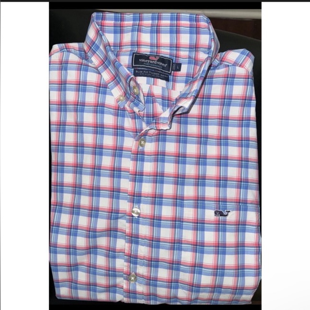 Vineyard Vines Performance Button Up Shirt~Mens Large ~ Blue/pink/White Plaid